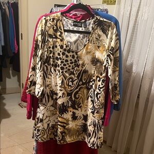 Attitudes by Renee Women's Black and Brown Patterned Long Sleeve Top